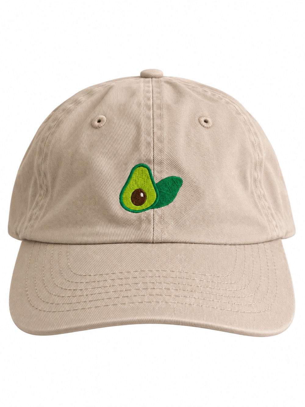 Beige Embroidered Avocado & "Spirulina" Dad Hat / Baseball Cap